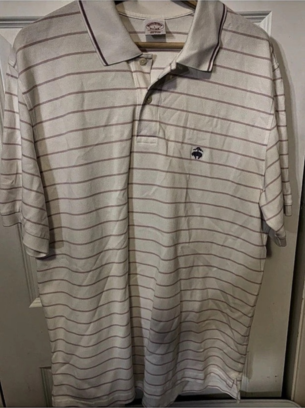 Brooks Brothers Men Sz L Performance Original Fit Polo Golf Shirt Striped Purple
